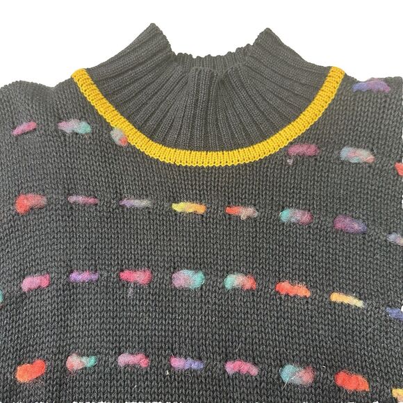 Vintage 80s Richard and Company Popcorn Knit Sweater Black Rainbow Nubby - Picture 4 of 5
